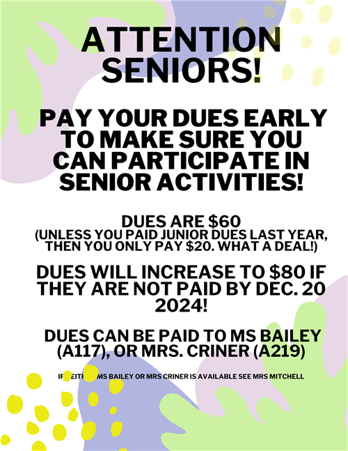 Senior Dues due Dec. 20th